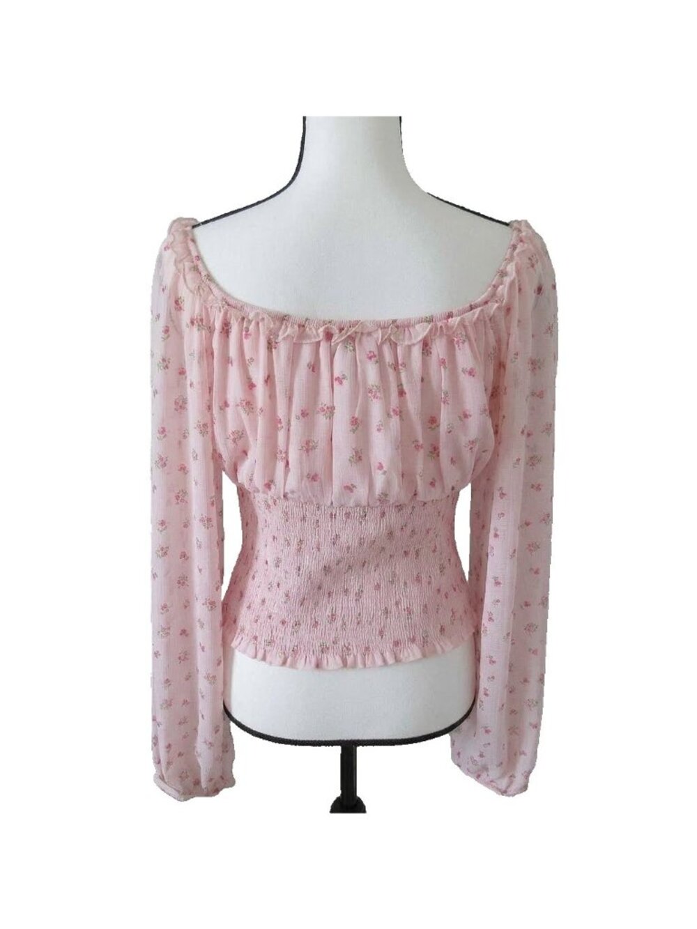 NWT Madden Girl XL Pink Floral Smocked Bodice Peasant Blouse Y2K Inspired - Picture 3 of 8